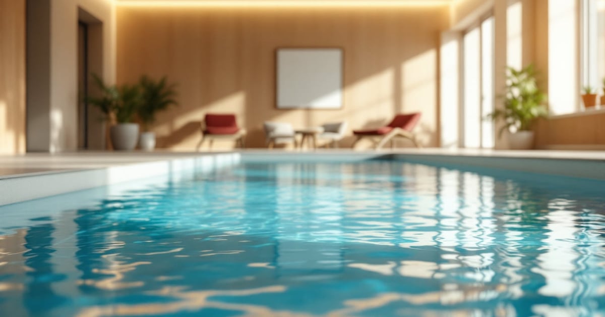 Pompe à chaleur piscine installée près d'une piscine extérieure moderne par temps ensoleillé