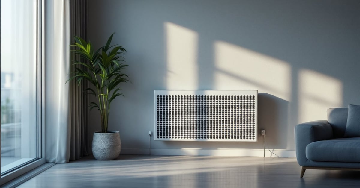 Radiateur électrique à basse consommation moderne dans un intérieur contemporain lumineux