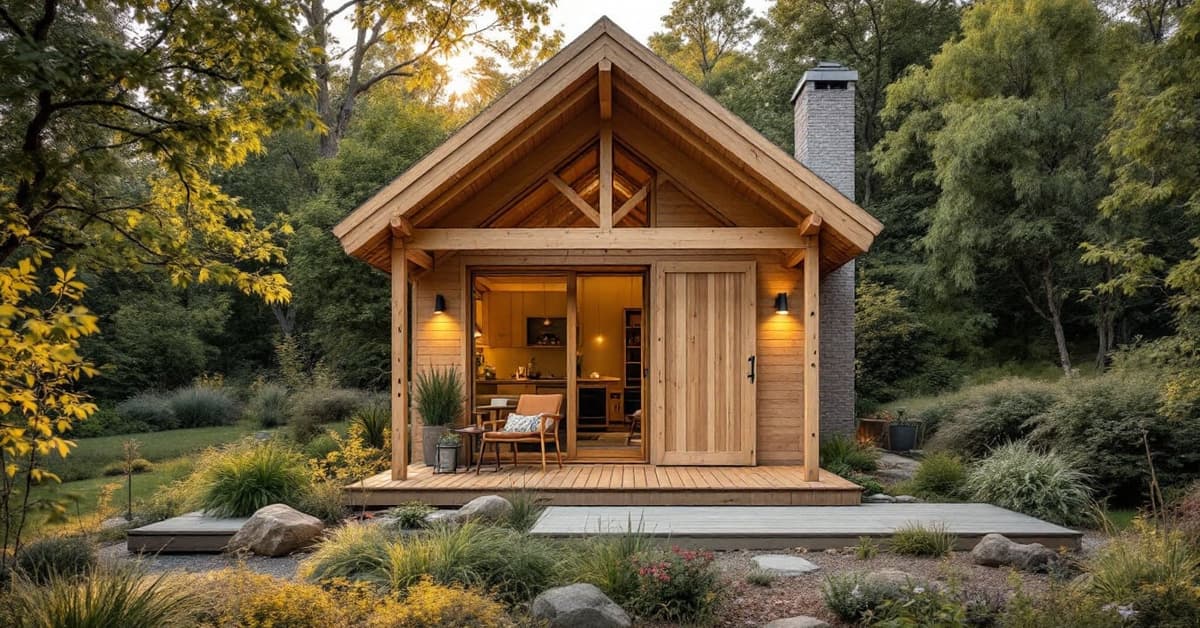 Construire une maison en bois : charpente en bois naturel d'une maison en cours de construction