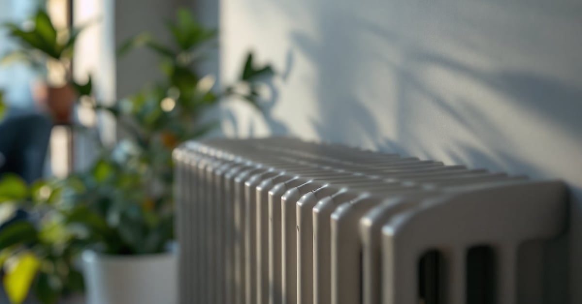 Radiateur bain d'huile basse consommation posé dans un intérieur moderne et lumineux